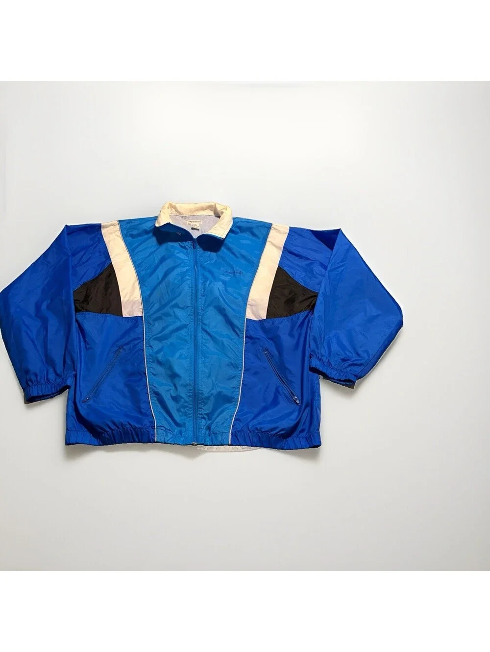 Vintage Nike Jacket Mens Large Blue Black White Hooded Windbreaker Retro 90s